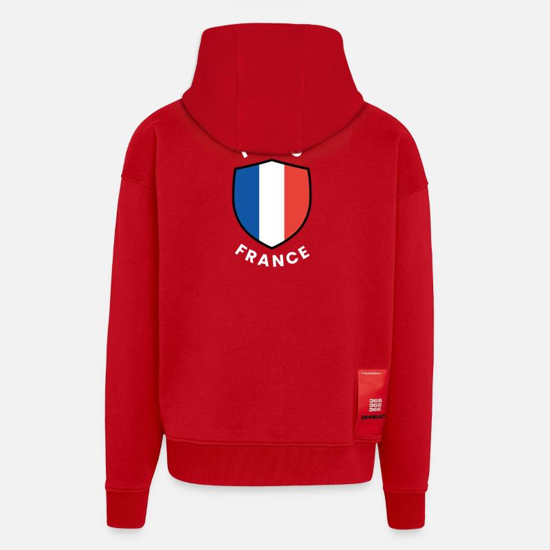 Emblème du drapeau de Paris - Veste à capuche bio épaisse oversize fabriqué en UE - rouge