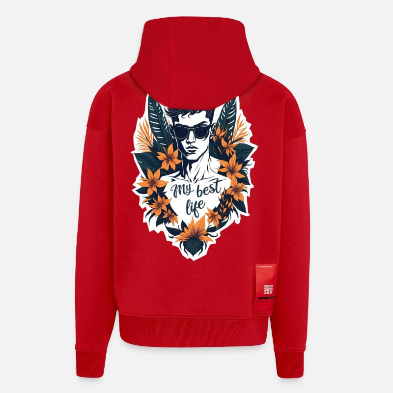 My best life - Veste à capuche bio épaisse oversize fabriqué en UE - rouge