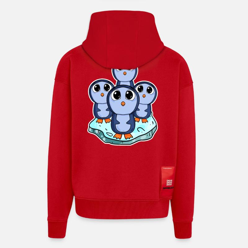 Pingouins - Veste à capuche bio épaisse oversize fabriqué en UE - rouge
