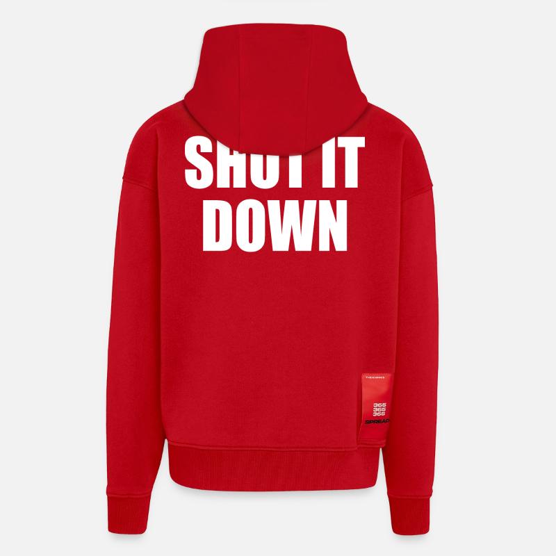 shut it down - Veste à capuche bio épaisse oversize fabriqué en UE - rouge