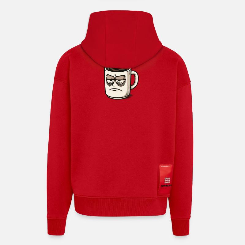 Coffee cup with grumpy face - Zip Hoodie - made by SPREAD - red