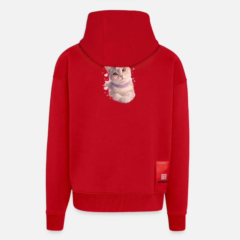 Chaton fleuri - Veste à capuche bio épaisse oversize fabriqué en UE - rouge
