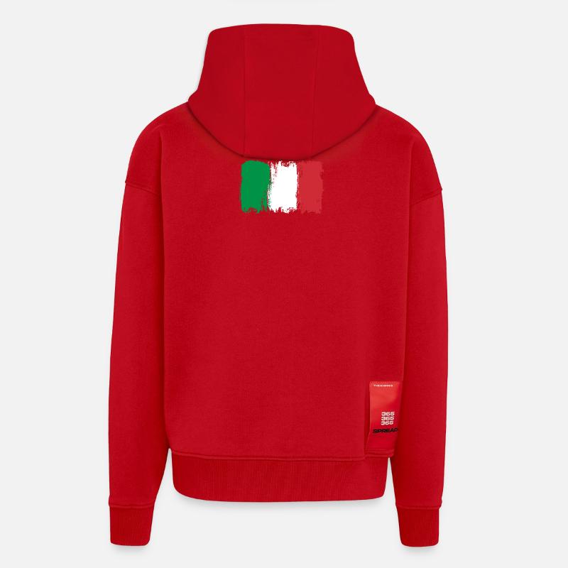 Drapeau italien coups de pinceau - Veste à capuche bio épaisse oversize fabriqué en UE - rouge