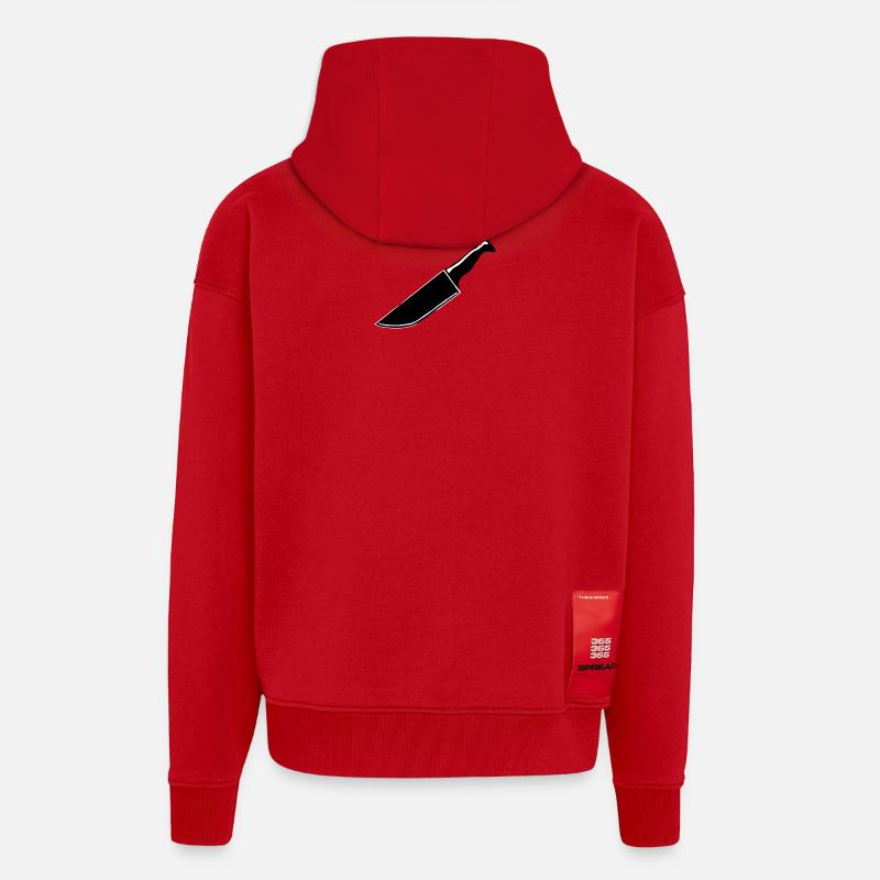 Couteau bien aiguisé - Veste à capuche bio épaisse oversize fabriqué en UE - rouge