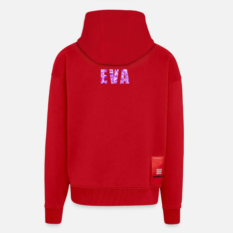 V violet vortex design abstrait - Veste à capuche bio épaisse oversize fabriqué en UE - rouge