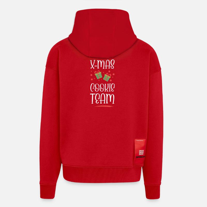 L’équipe des biscuits de Noël - Veste à capuche bio épaisse oversize fabriqué en UE - rouge