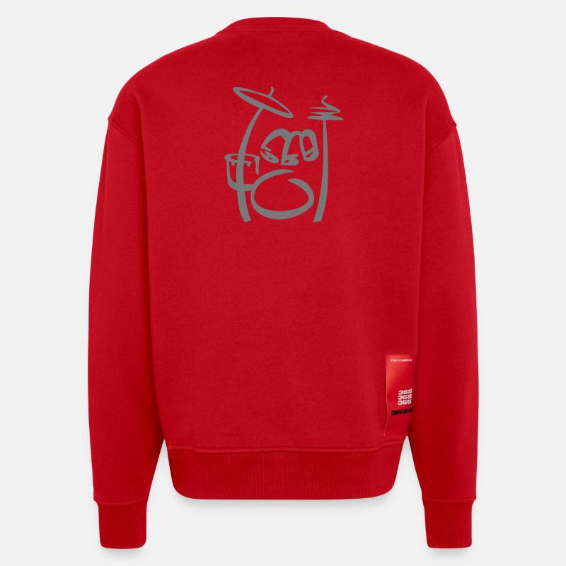 Drums Art Scribble - Heavyweight Oversized Organic Crew Neck Made in EU - Rot