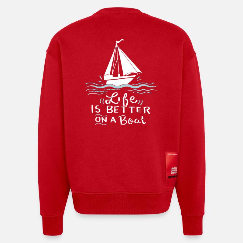 Sailing Sailing Boat Gift - Heavyweight Oversized Organic Crew Neck Made in EU - red