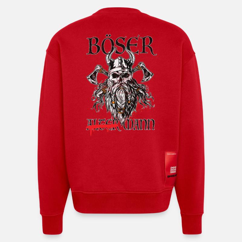 Böser Wikinger-Krieger Grafik - Heavyweight Oversized Organic Crew Neck Made in EU - Rot