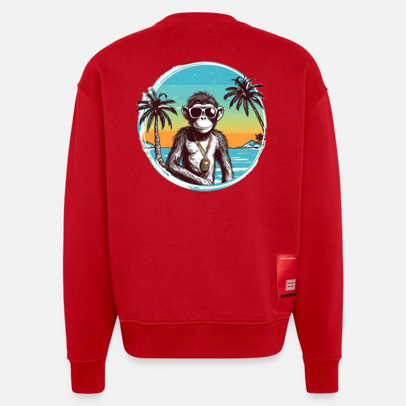 Cool Affe*Sommer Strand Design - Heavyweight Oversized Organic Crew Neck Made in EU - Rot