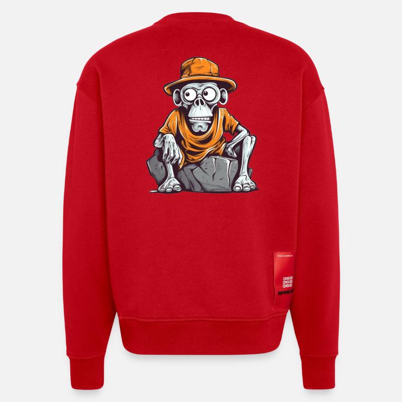 Skull Affe mit Hut und T-Shirt - Heavyweight Oversized Organic Crew Neck Made in EU - Rot