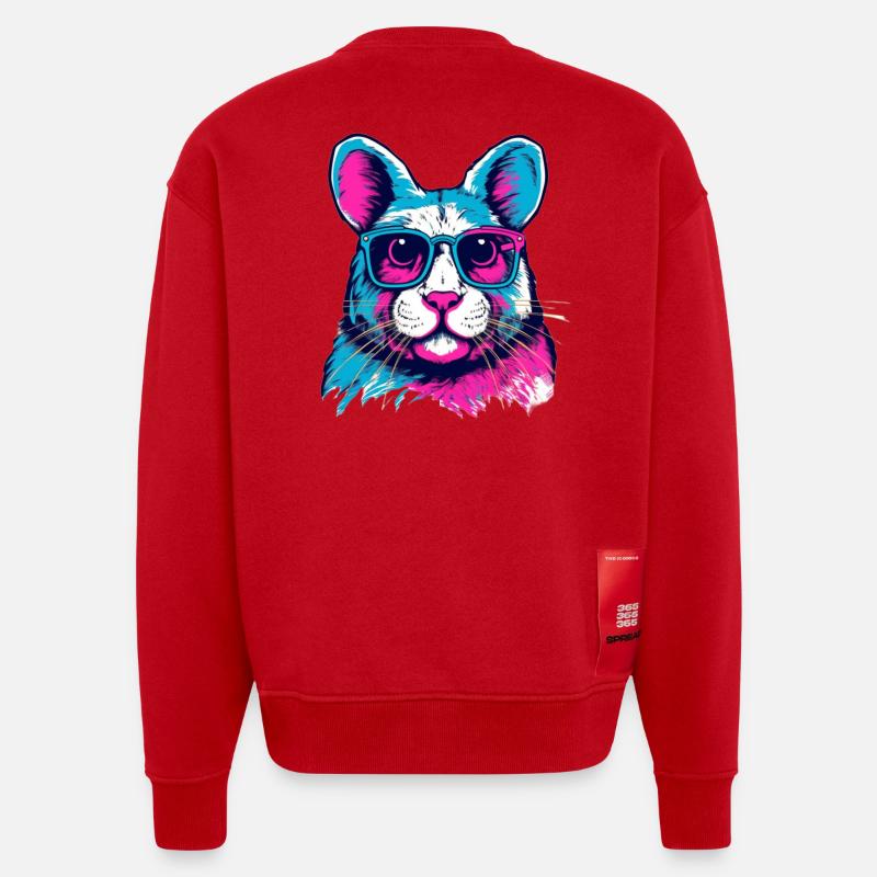 Neonfarben-Hund mit Sonnenbrille - Heavyweight Oversized Organic Crew Neck Made in EU - Rot