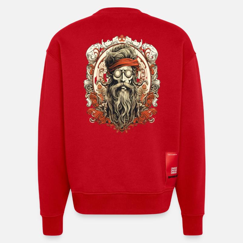Rétro Ghost Hunter TattooDesign - Sweat bio épais oversize fabriqué en UE - rouge