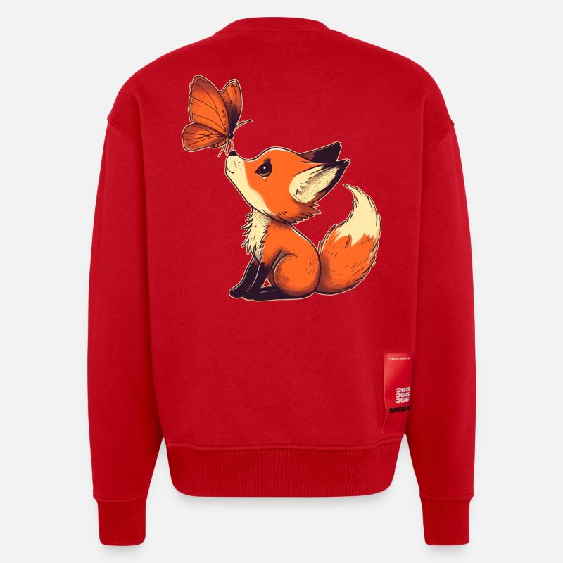 Fuchs mit Schmetterling - Heavyweight Oversized Organic Crew Neck Made in EU - Rot
