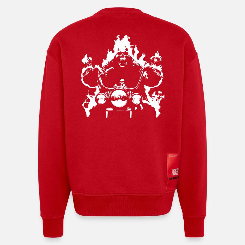 Skull Biker Flame Moto - Sweat bio épais oversize fabriqué en UE - rouge
