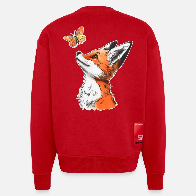 Fuchs mit Schmetterling - Heavyweight Oversized Organic Crew Neck Made in EU - Rot
