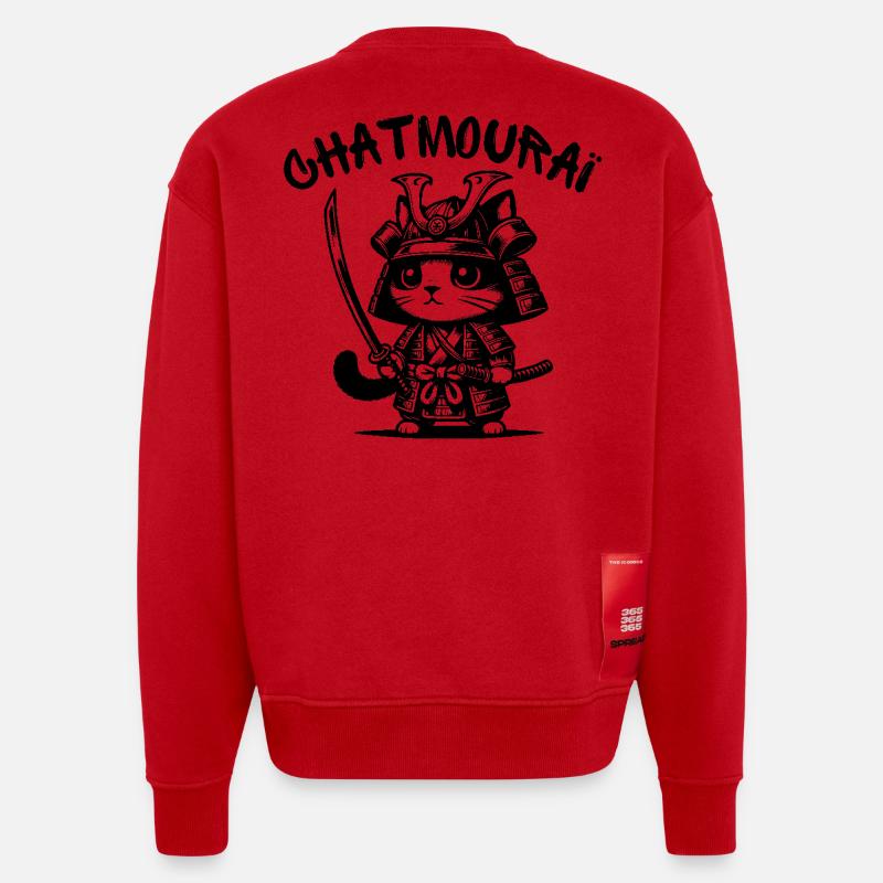 chat, chat mignon, chat doux - Sweat bio épais oversize fabriqué en UE - rouge
