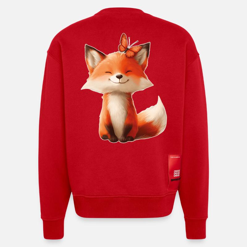 Fuchs mit Schmetterling - Heavyweight Oversized Organic Crew Neck Made in EU - Rot