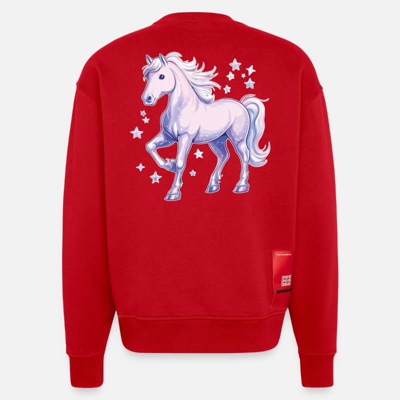 Pferd mit Sternen - Heavyweight Oversized Organic Crew Neck Made in EU - Rot