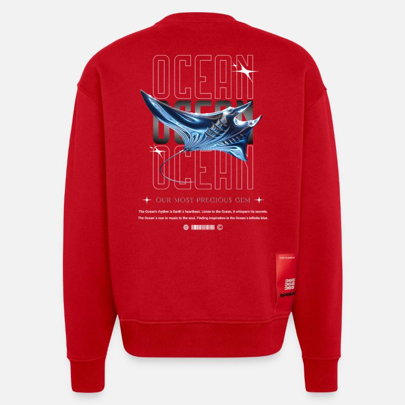 Ocean Manta Precious Treasure - Heavyweight Oversized Organic Crew Neck Made in EU - red