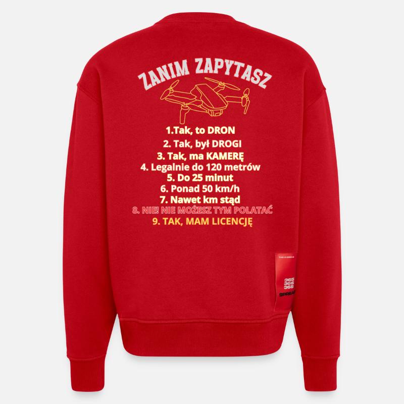 Dla pytających, zasady , Dron pilot - Sweat bio épais oversize fabriqué en UE - rouge