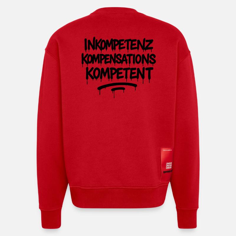 Indemnisation de l’incompétence Compétence – Büro Spruch - Sweat bio épais oversize fabriqué en UE - rouge