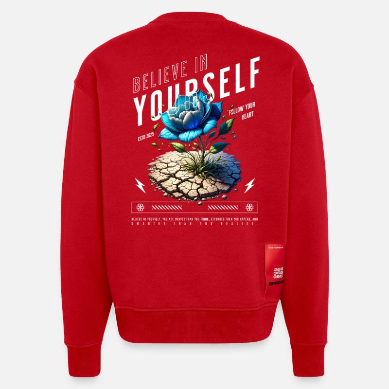 Glaube an dich Selbst Blüte - Heavyweight Oversized Organic Crew Neck Made in EU - Rot