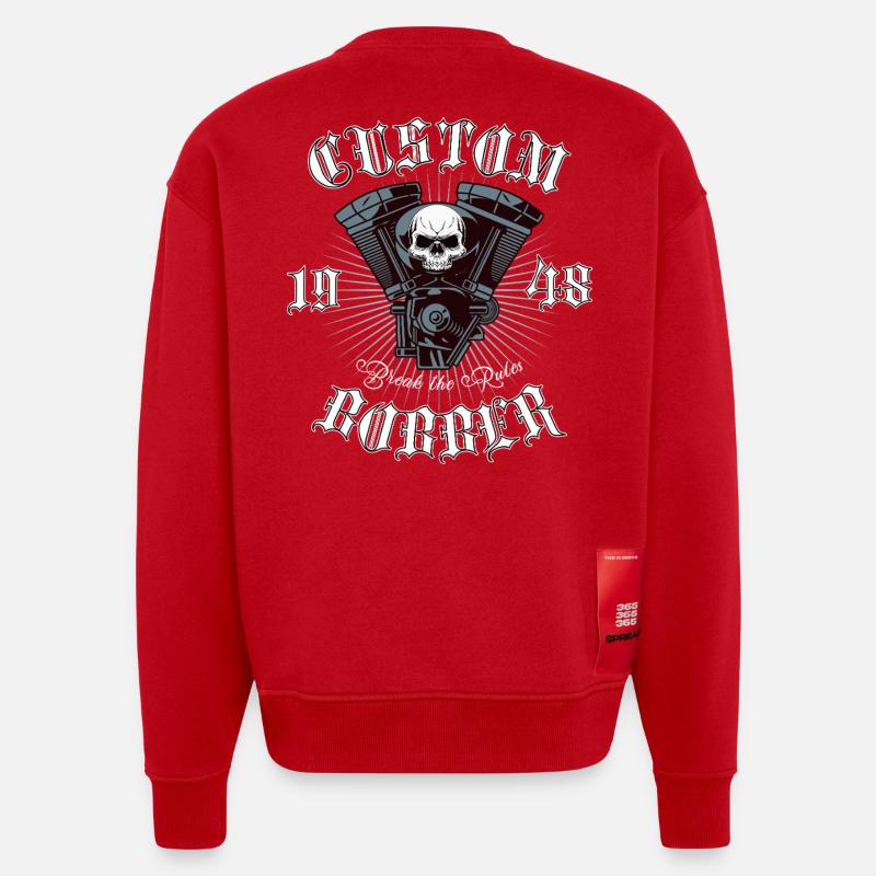 Conception de motos Bobber Chopper - Sweat bio épais oversize fabriqué en UE - rouge