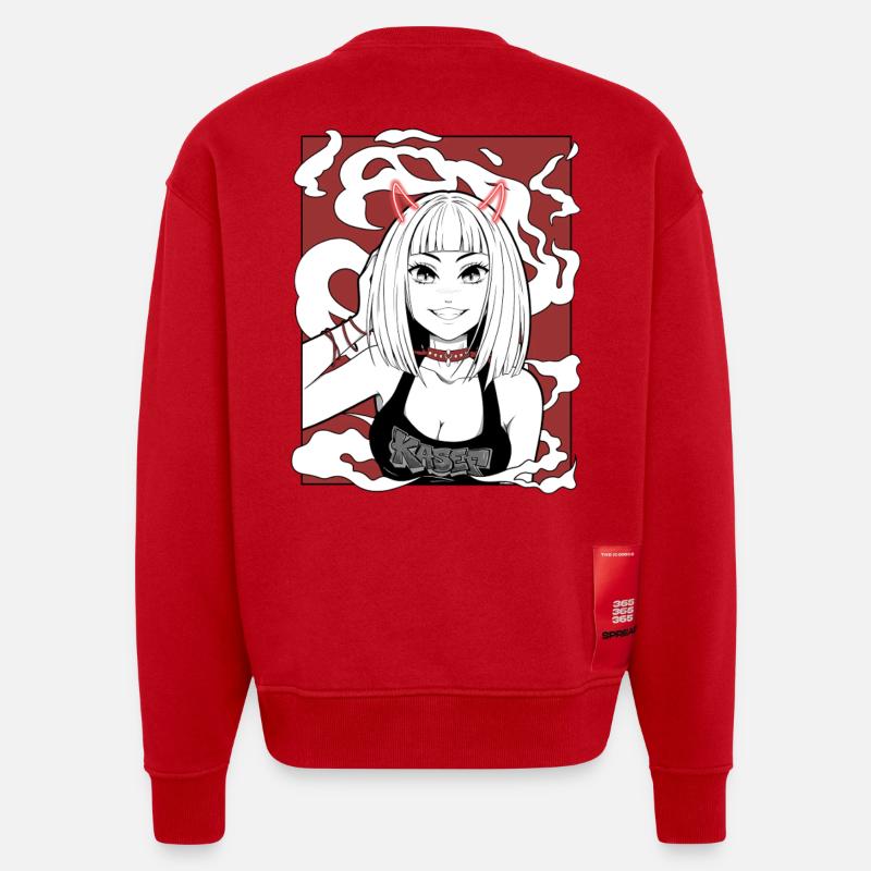 Anime Teufel Mädchen Goth Design - Heavyweight Oversized Organic Crew Neck Made in EU - Rot