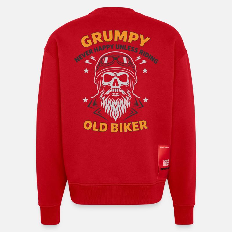 Grumpy Old Biker Skull - Sweat bio épais oversize fabriqué en UE - rouge