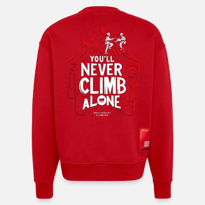 Tu ne grimperas jamais seul - Sweat bio épais oversize fabriqué en UE - rouge