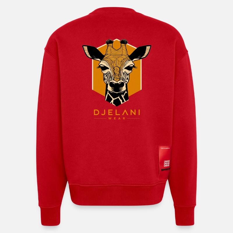 Geometric Giraffe in Ochre - Heavyweight Oversized Organic Crew Neck Made in EU - red