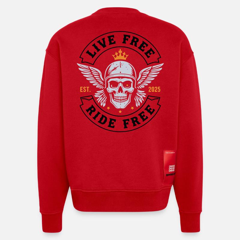Vie gratuite gratuite – Skull Biker - Sweat bio épais oversize fabriqué en UE - rouge