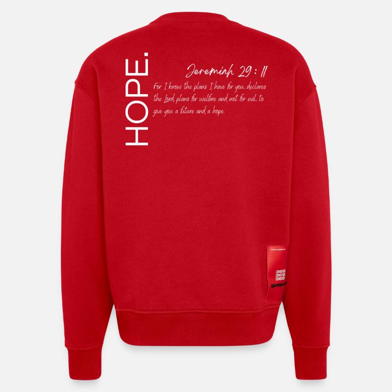 L’espoir - Jérémie 29:11 Conception chrétienne - Sweat bio épais oversize fabriqué en UE - rouge