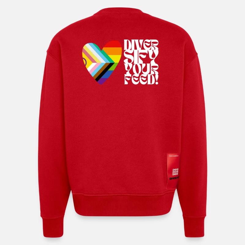 🌈♿ Diversify Your Feed–Progress Pride&Disability - Heavyweight Oversized Organic Crew Neck Made in EU - red