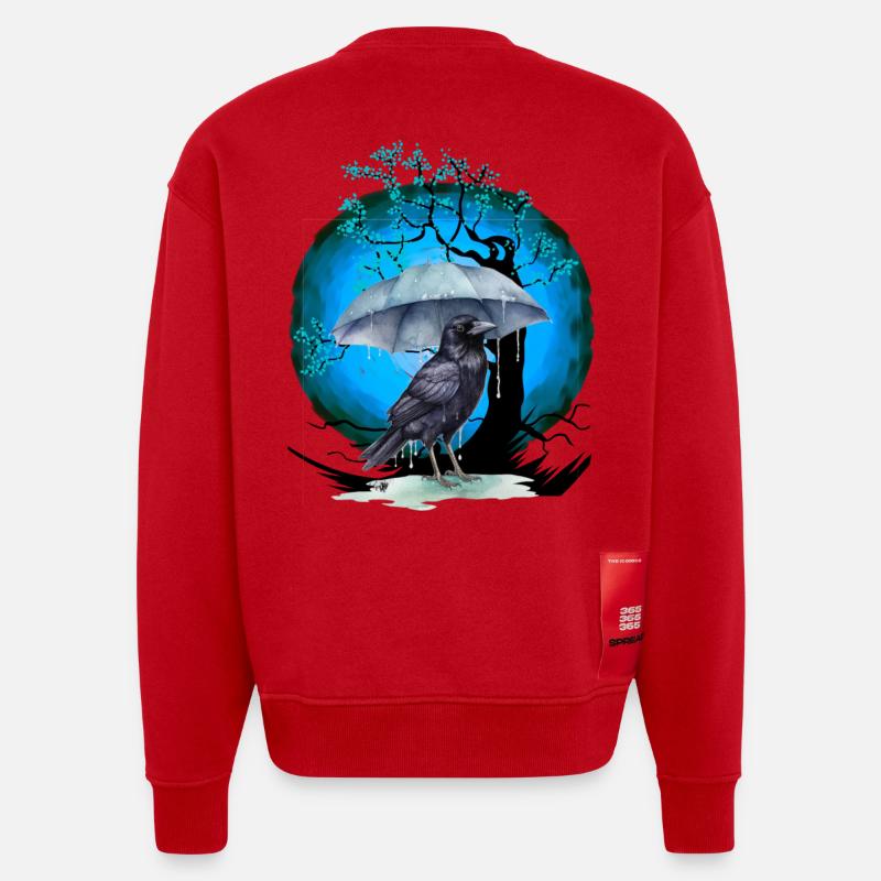 Baum Kirschblüte Vogel - Heavyweight Oversized Organic Crew Neck Made in EU - Rot
