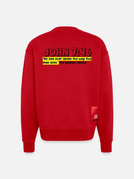 John 7:46 | Bible Quote - Heavyweight Oversized Organic Crew Neck Made in EU - red