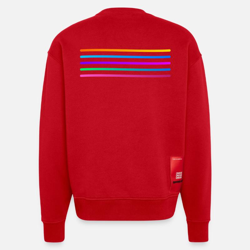 Rainbow Stripe Pattern - Heavyweight Oversized Organic Crew Neck Made in EU - red