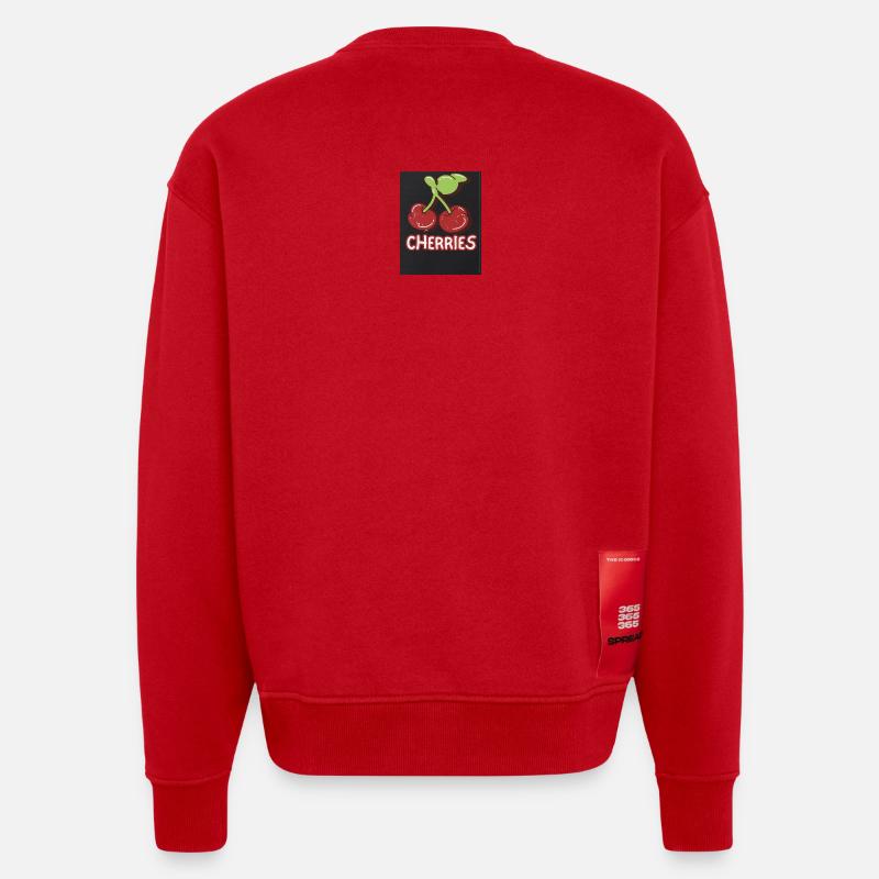 Cherry Duo Retro Badge - Heavyweight Oversized Organic Crew Neck Made in EU - red