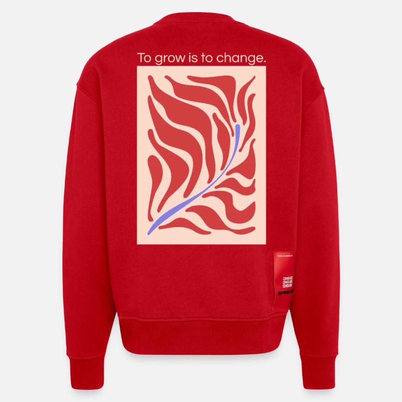 Growth through change – leaf shape pattern - Heavyweight Oversized Organic Crew Neck Made in EU - red