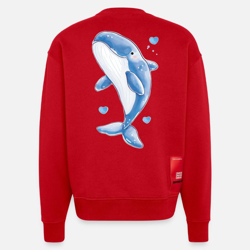 Baleine mignonne - Sweat bio épais oversize fabriqué en UE - rouge