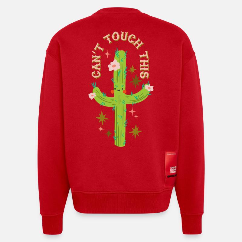Can't touch this - Prickly cactus design - Heavyweight Oversized Organic Crew Neck Made in EU - red