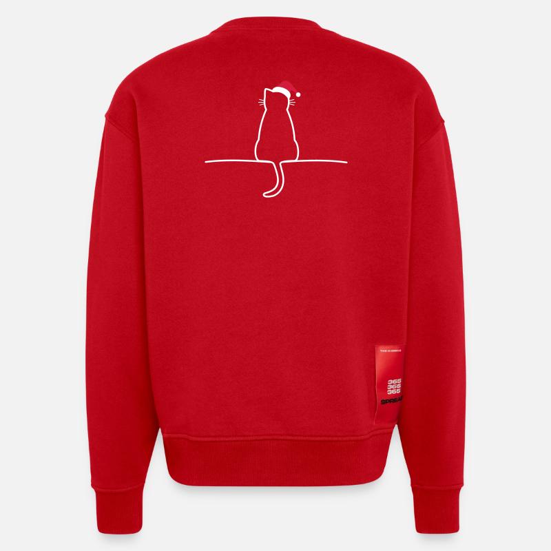 Chat noël cadeau noël chat - Sweat bio épais oversize fabriqué en UE - rouge
