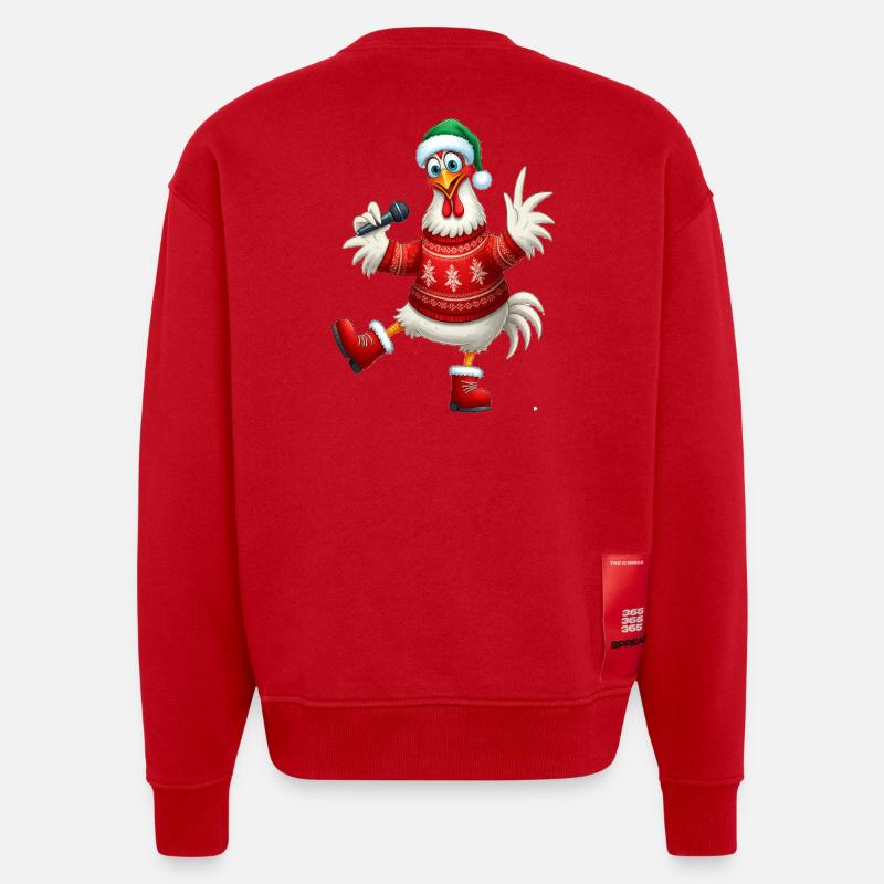 Urlaub Singende Henne Pullover - Heavyweight Oversized Organic Crew Neck Made in EU - Rot