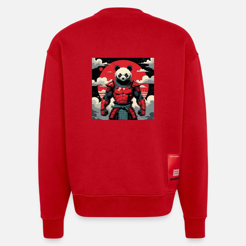 Samurai Panda Krieger - Heavyweight Oversized Organic Crew Neck Made in EU - Rot