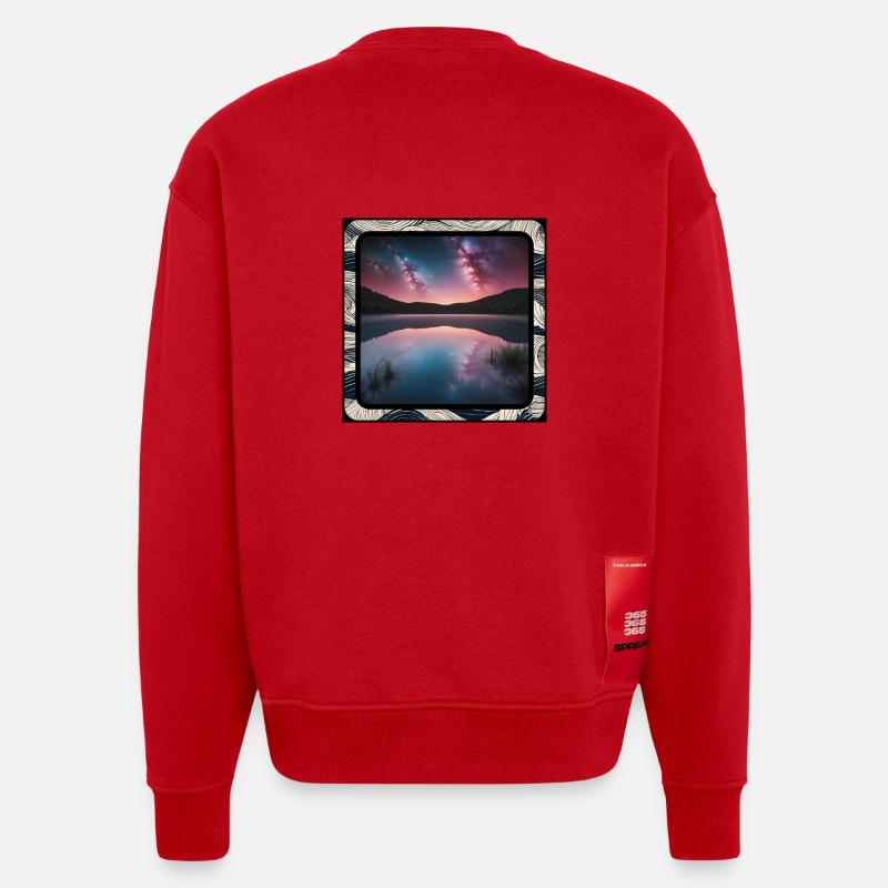 Paysage marin avec reflets - Sweat bio épais oversize fabriqué en UE - rouge