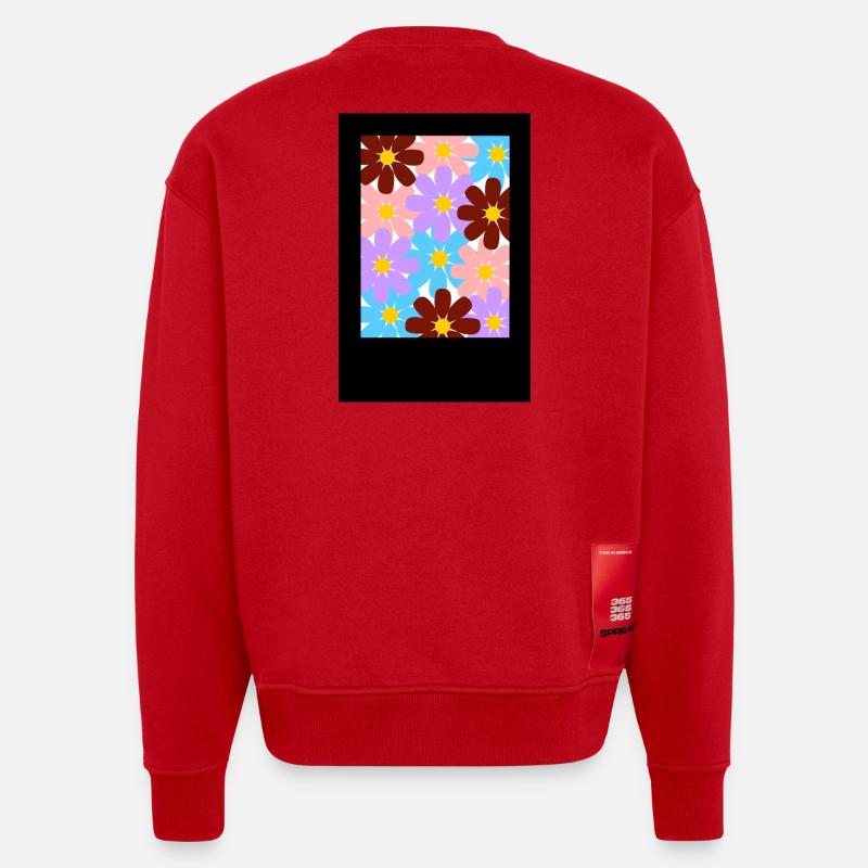 Bunte Blüten Muster - Heavyweight Oversized Organic Crew Neck Made in EU - Rot