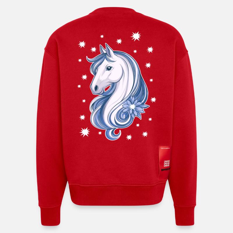 Cheval avec des étoiles - Sweat bio épais oversize fabriqué en UE - rouge