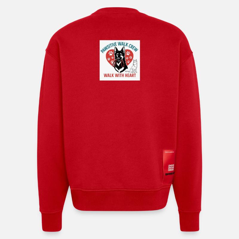 Pawsitive Walk Crew Heart Paws - Heavyweight Oversized Organic Crew Neck Made in EU - red