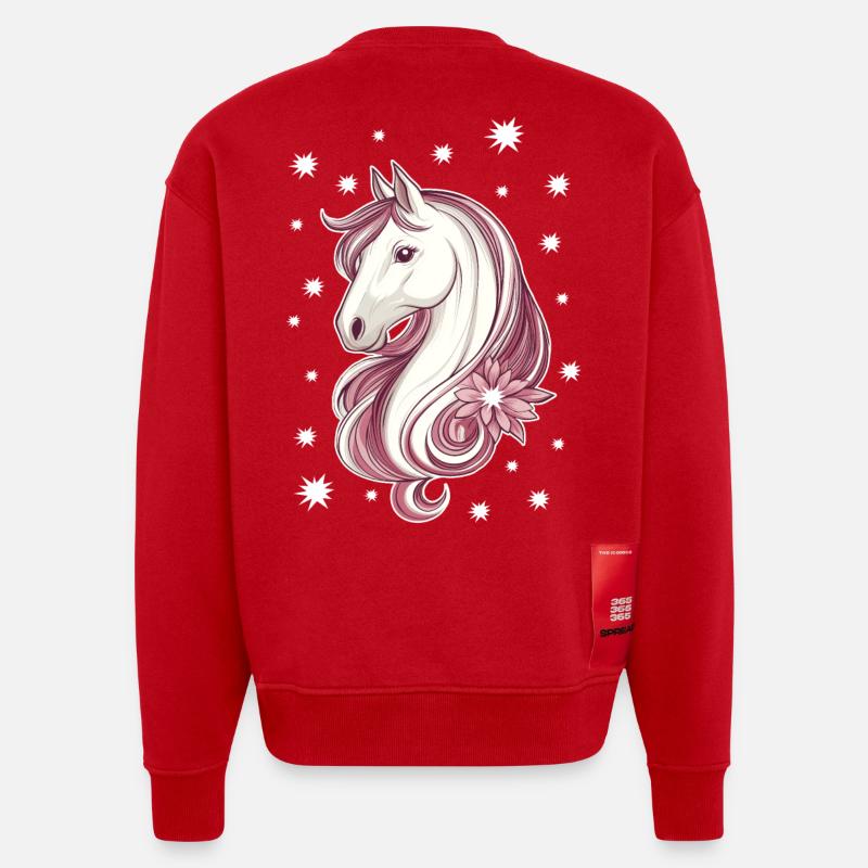 Cheval avec des étoiles - Sweat bio épais oversize fabriqué en UE - rouge